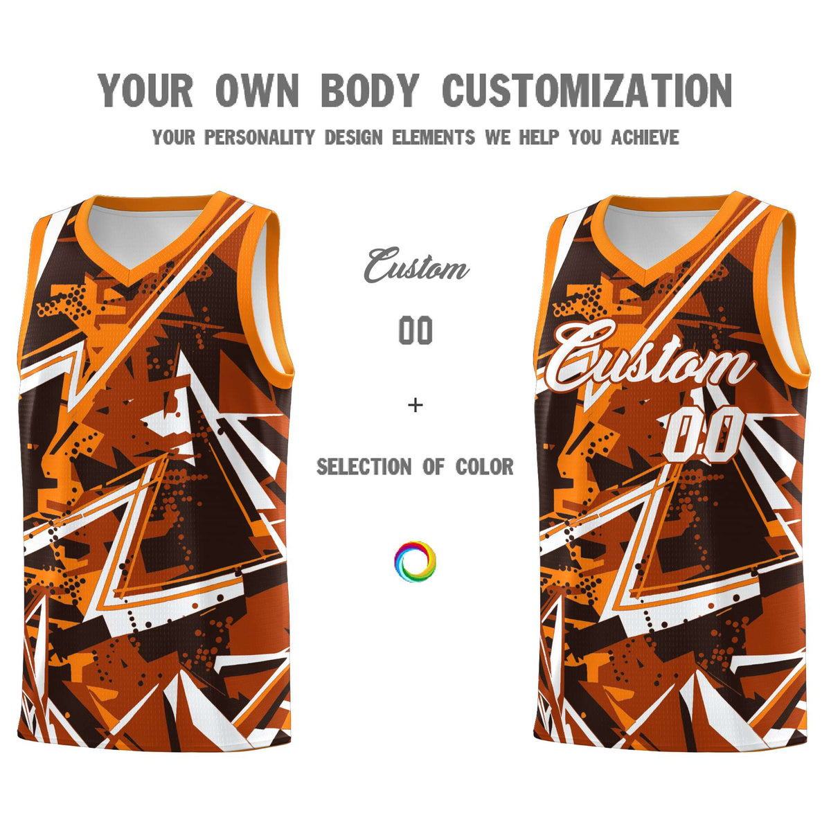Custom Youth Basketball Jerseys Dark Orange Orange Abstract Graffiti Personalized Street Style Uniform
