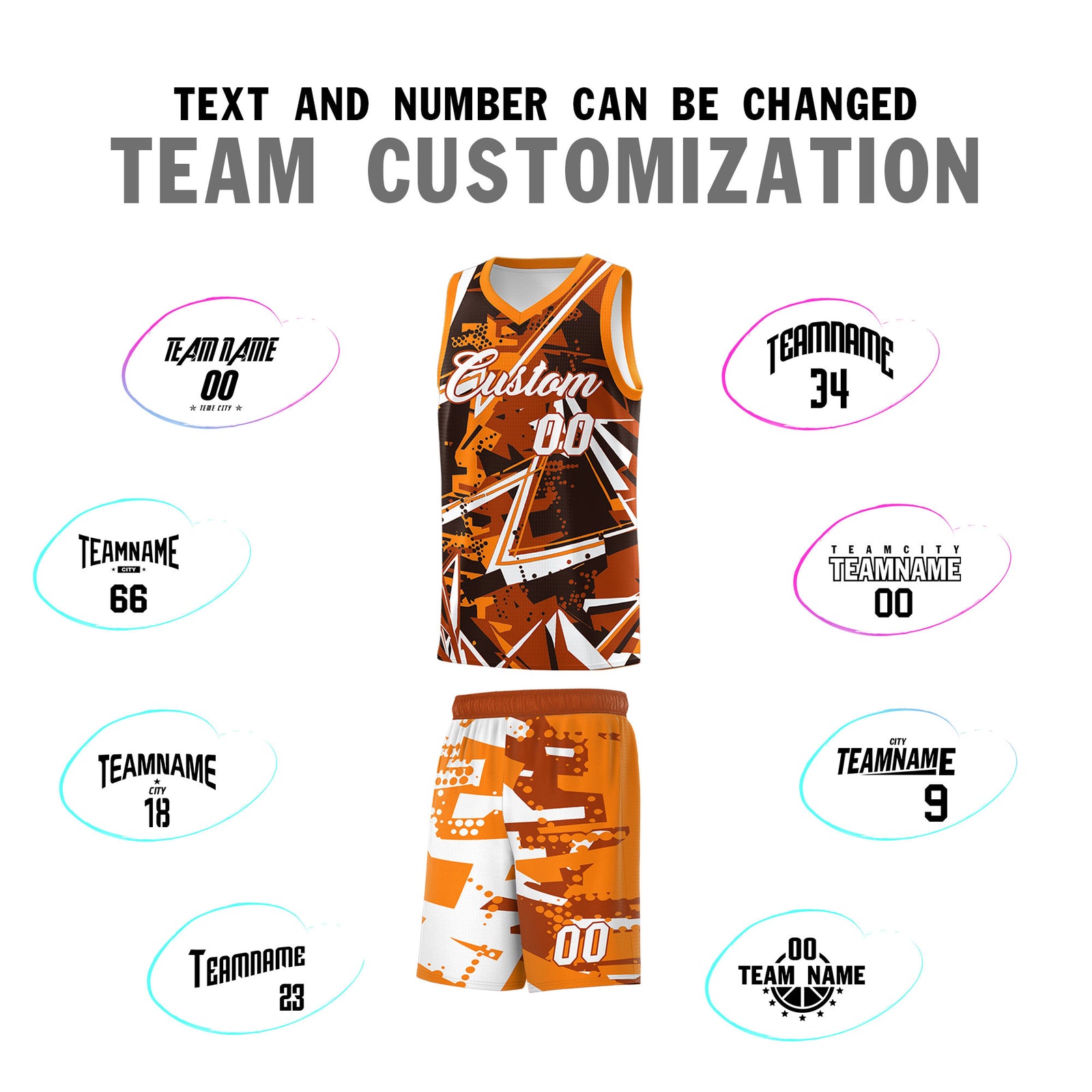 Custom Youth Basketball Jerseys Dark Orange Orange Abstract Graffiti Personalized Street Style Uniform