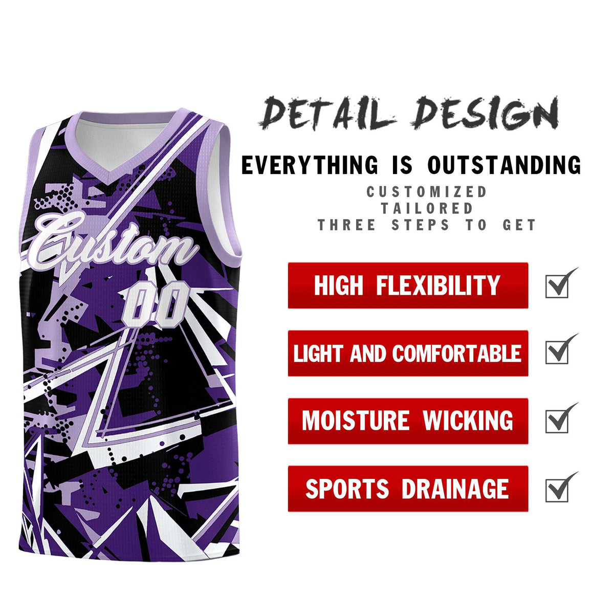 Custom Youth Basketball Jerseys Purple Light Purple Abstract Graffiti Urban Style Personalized Uniform