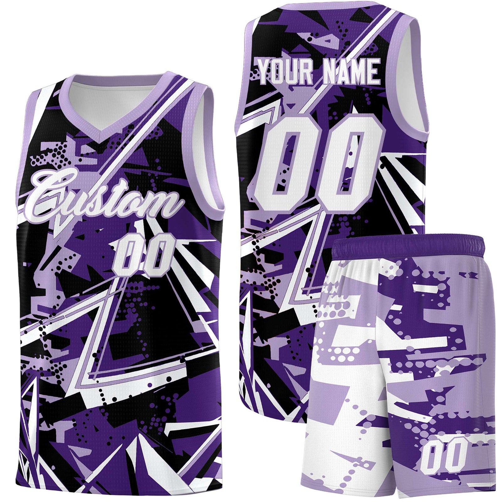 Custom Youth Basketball Jerseys Purple Light Purple Abstract Graffiti Urban Style Personalized Uniform