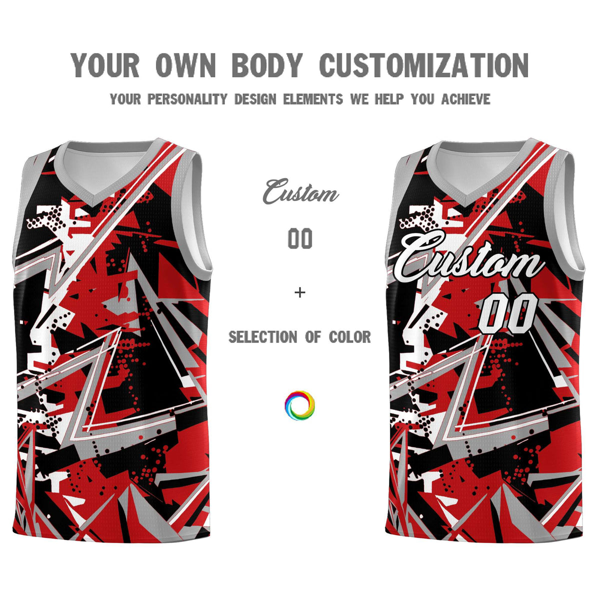 Custom Youth Basketball Jerseys Red Gray Abstract Graffiti Personalized Team Name & Number