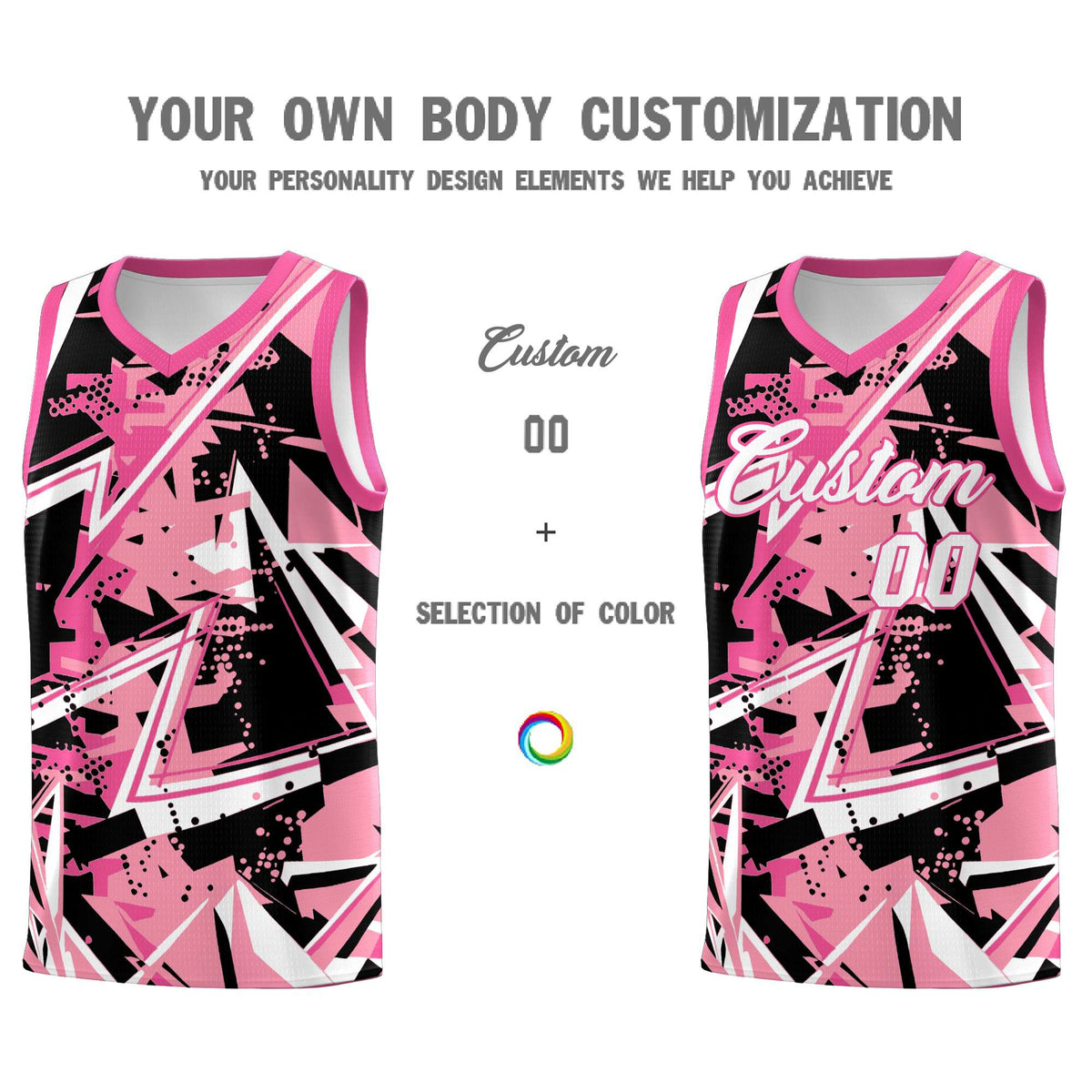 Custom Youth Basketball Jerseys Light Pink Rose Red Abstract Graffiti Personalized Team Name & Number