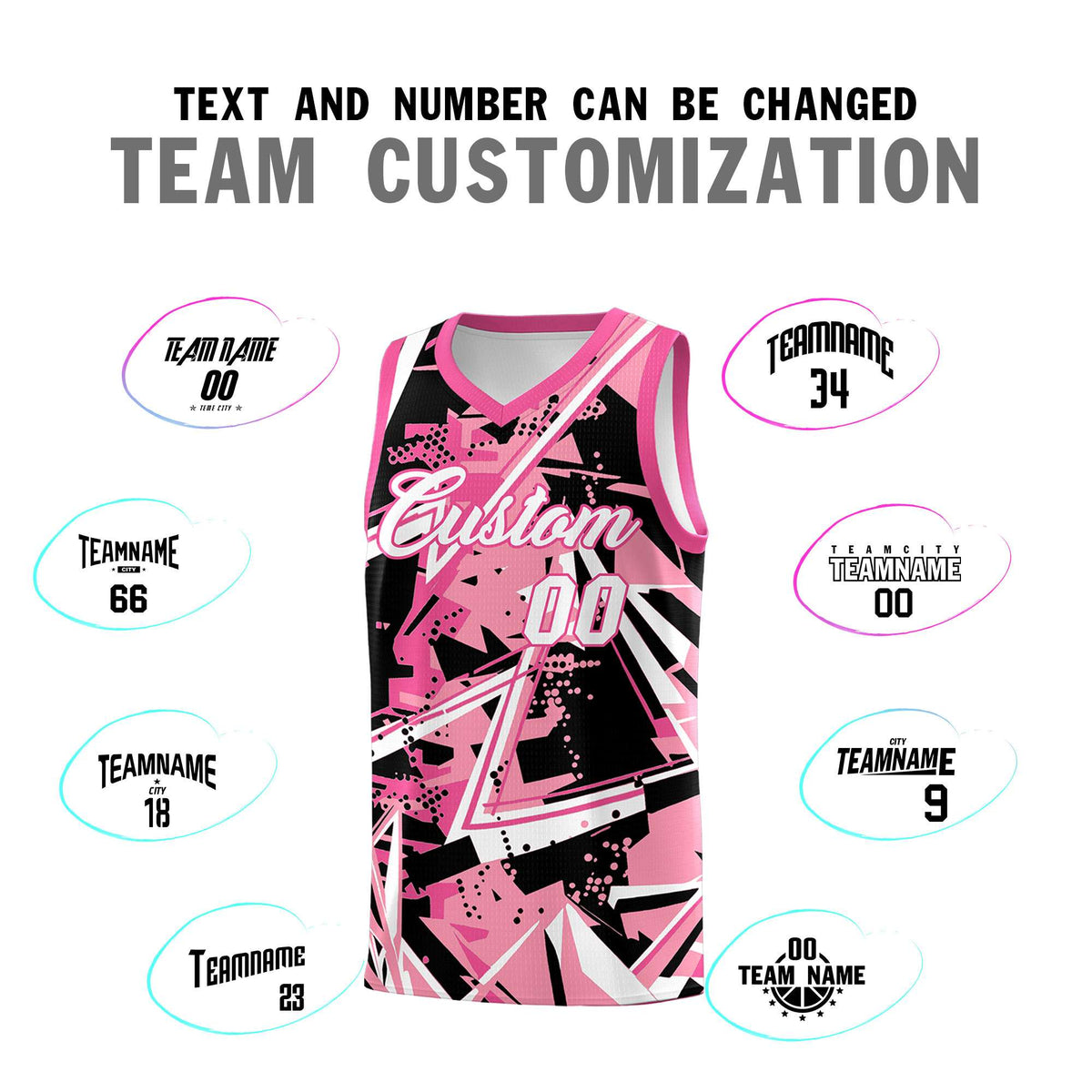 Custom Youth Basketball Jerseys Light Pink Rose Red Abstract Graffiti Personalized Team Name & Number