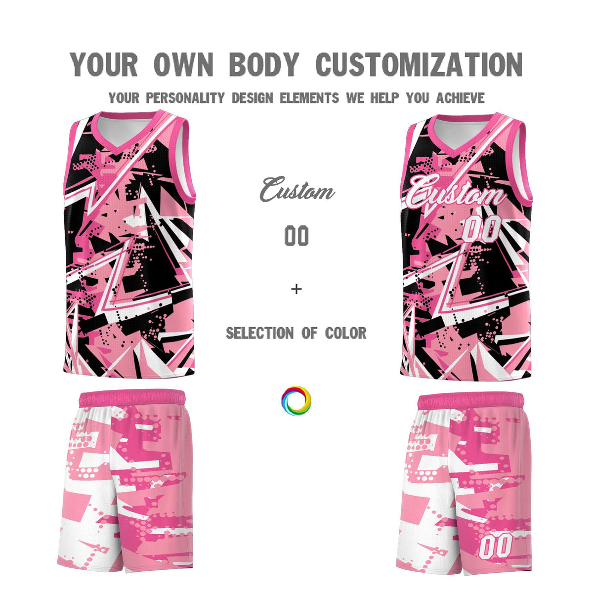 Custom Youth Basketball Jerseys Light Pink Rose Red Abstract Graffiti Personalized Team Name & Number