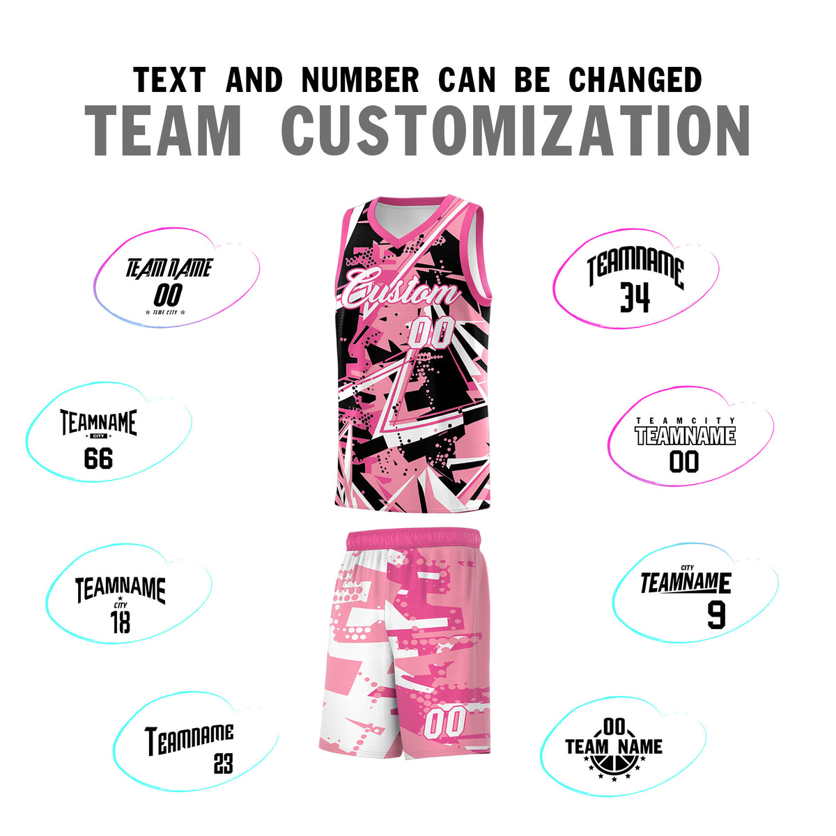Custom Youth Basketball Jerseys Light Pink Rose Red Abstract Graffiti Personalized Team Name & Number