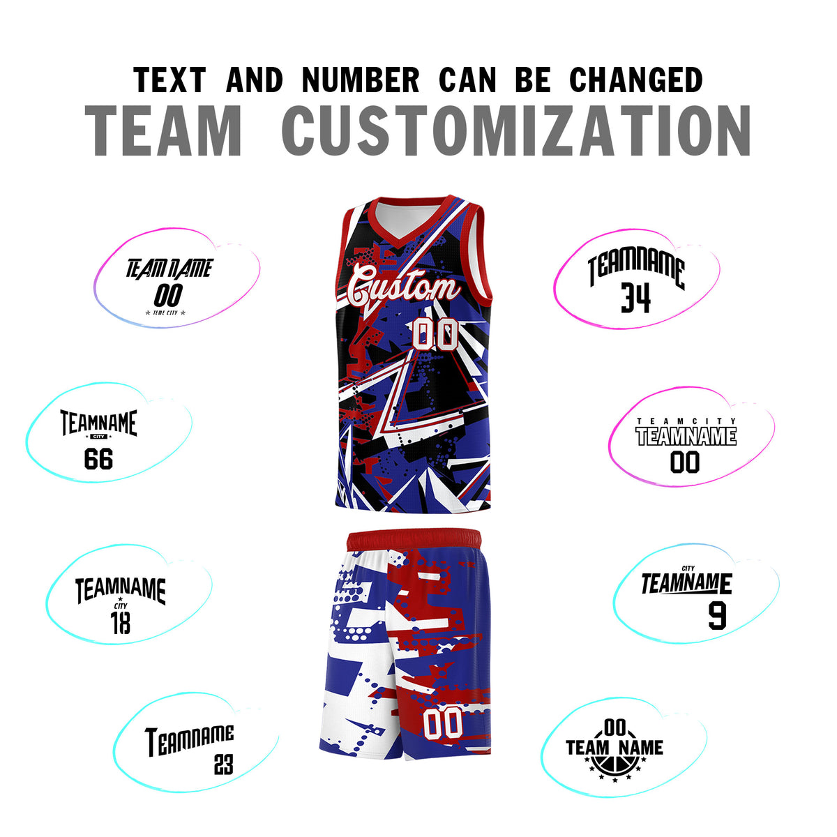 Custom Youth Basketball Jerseys Royal Red Abstract Graffiti Urban Style Personalized Uniform