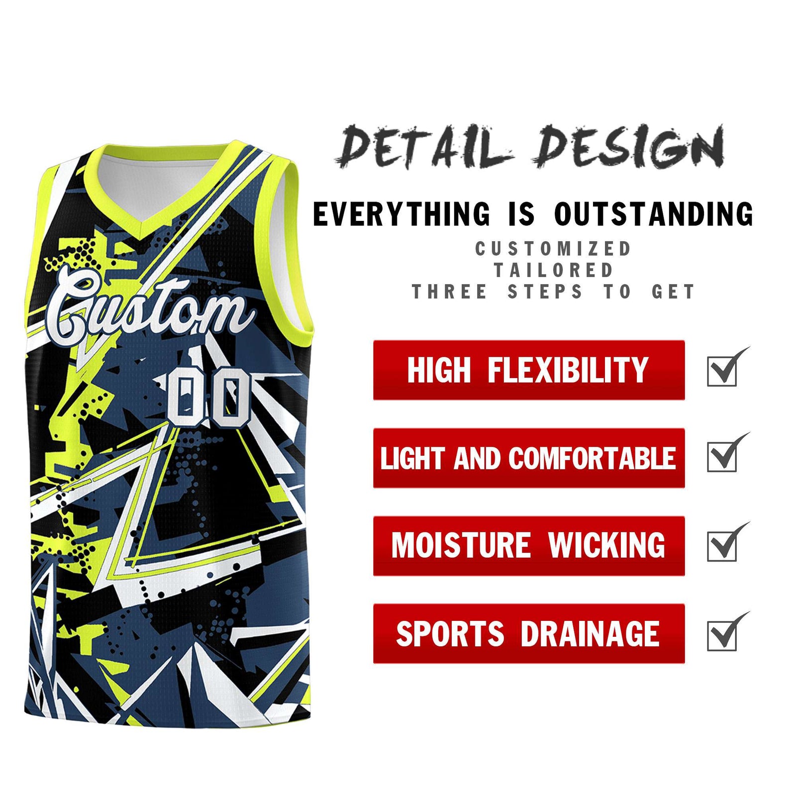 Custom Youth Basketball Jerseys Midnight Blue Fluorescent Green Abstract Graffiti Urban Style Personalized Uniform