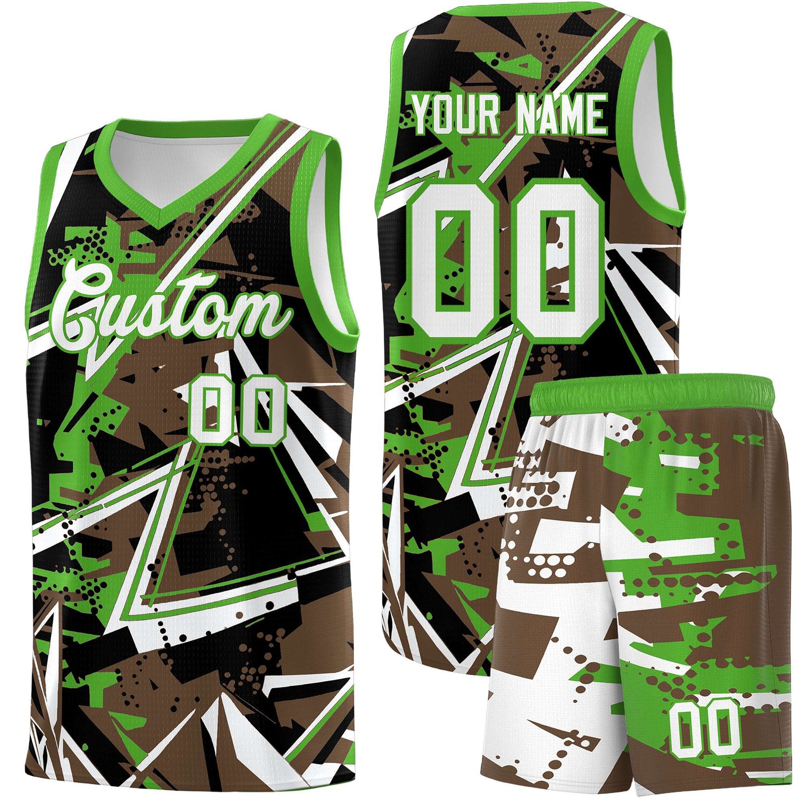 Custom Youth Basketball Jerseys Light Brown Light Green Abstract Graffiti Personalized Street Style Uniform