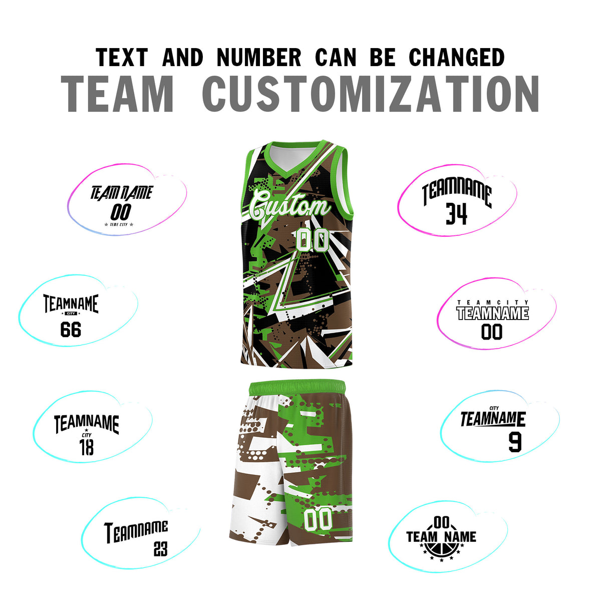 Custom Youth Basketball Jerseys Light Brown Light Green Abstract Graffiti Personalized Street Style Uniform