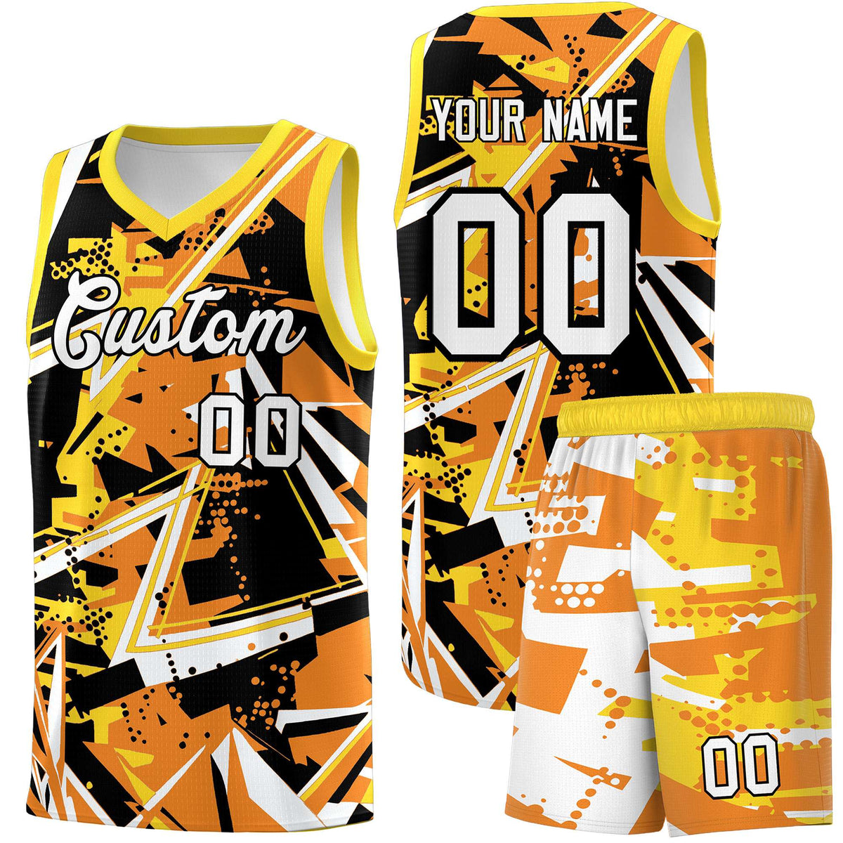 Custom Youth Basketball Jerseys Orange Gold Abstract Graffiti Personalized Street Style Uniform