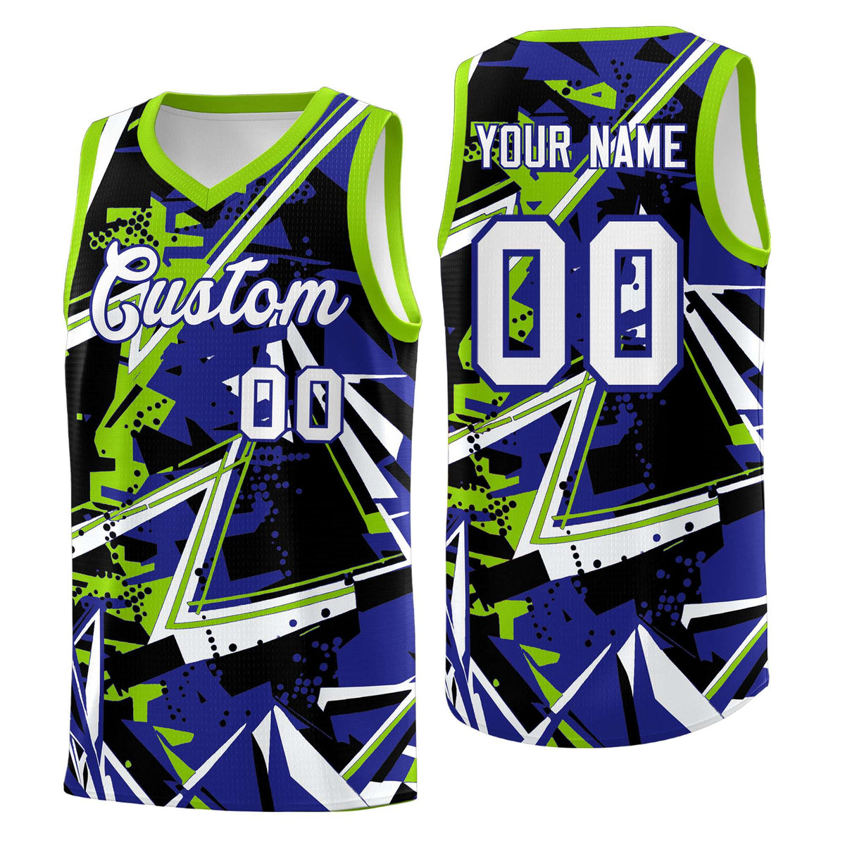 Custom Youth Basketball Jerseys Royal Neon Green Abstract Graffiti Urban Style Personalized Uniform