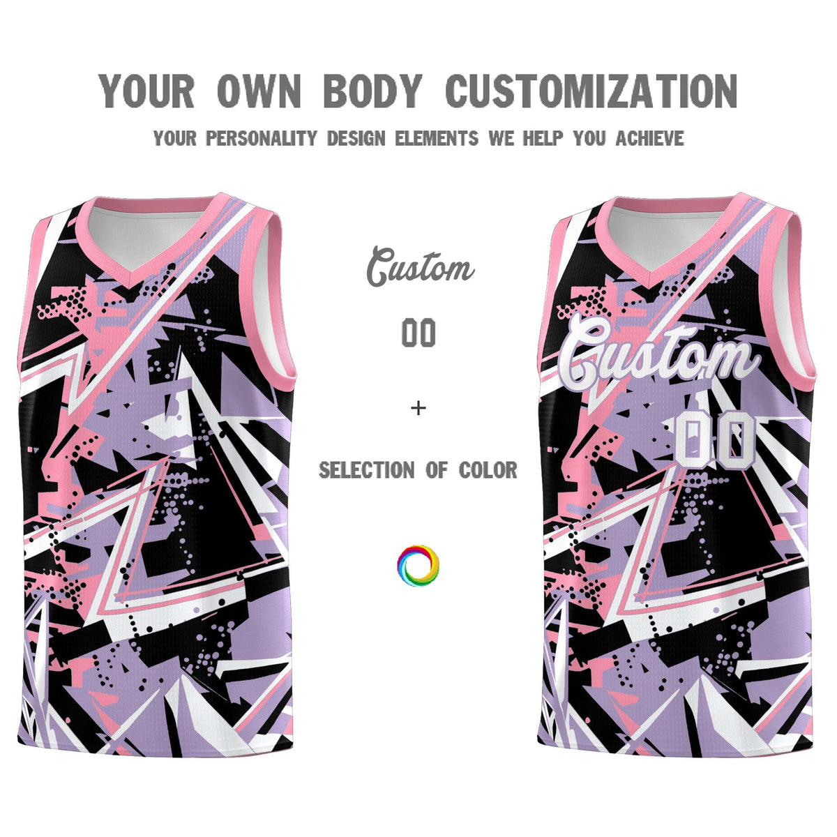 Custom Youth Basketball Jerseys Light Purple Pink Abstract Graffiti Personalized Team Name & Number