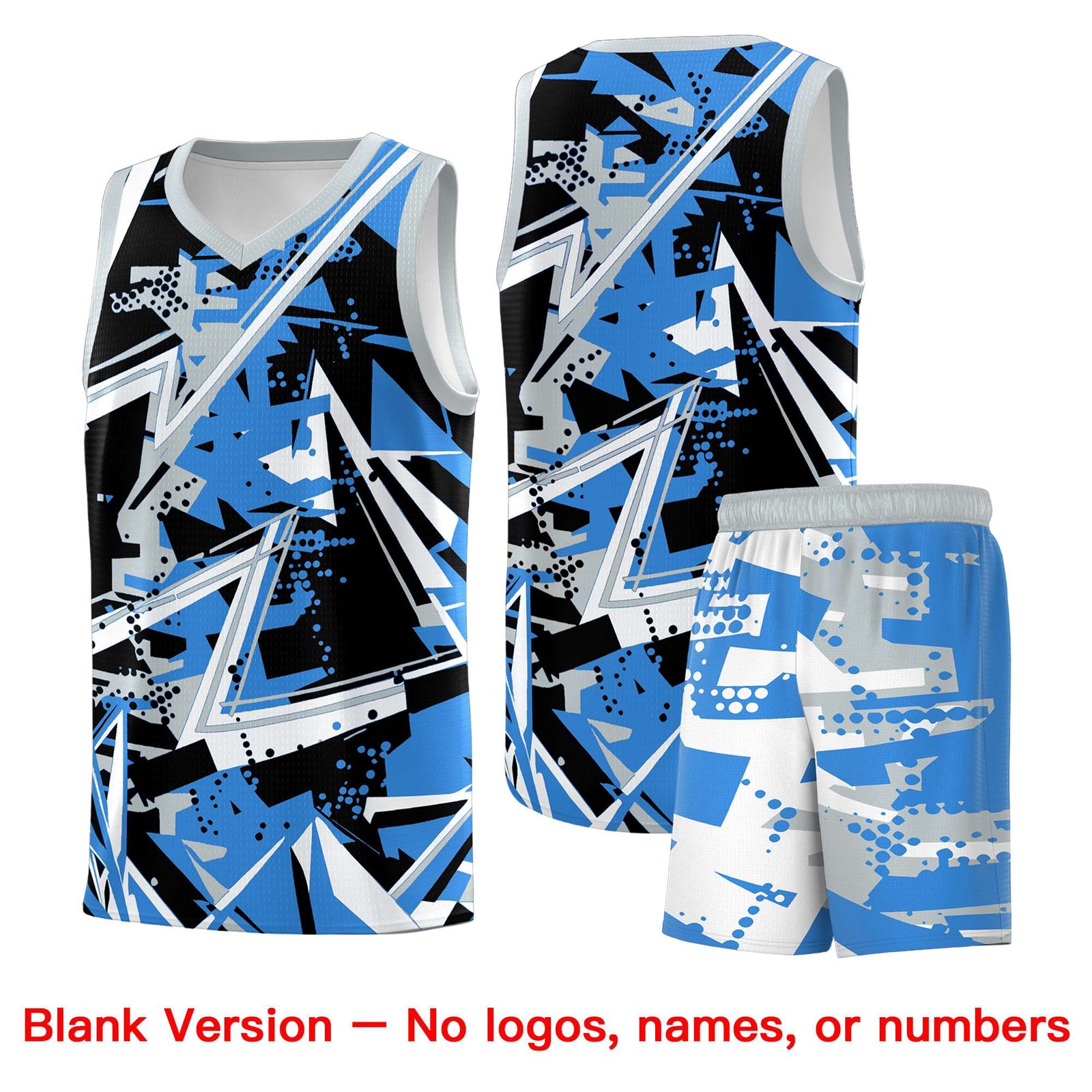 Custom Youth Basketball Jerseys Light Blue Silver Abstract Graffiti Personalized Team Name & Number