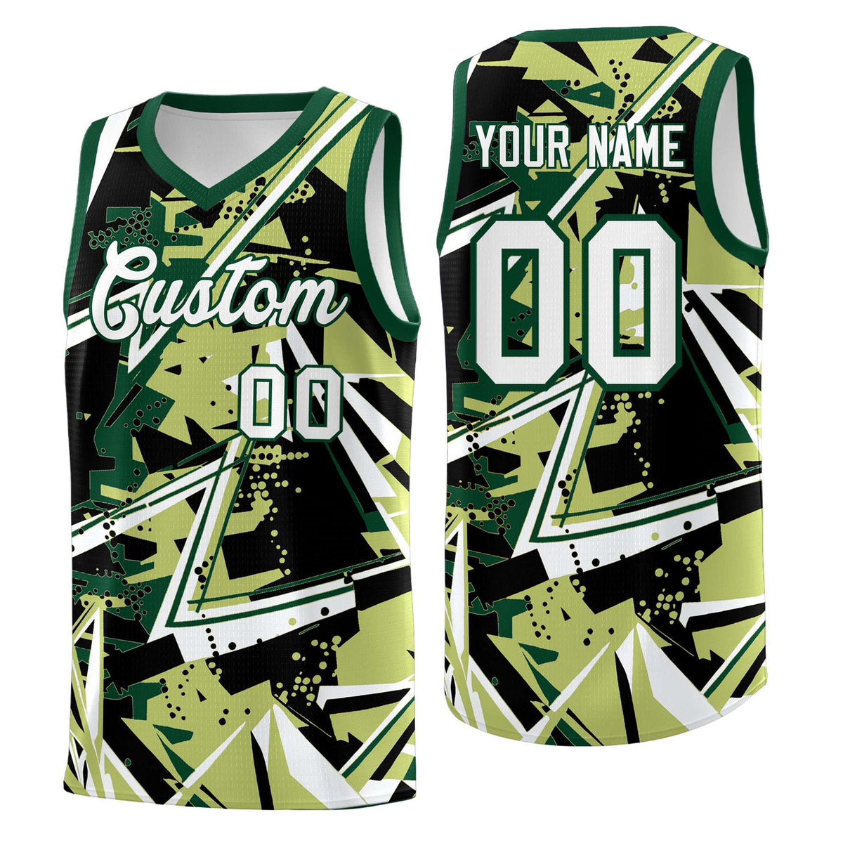 Custom Youth Basketball Jerseys Champagne Kelly Green Abstract Graffiti Urban Style Personalized Uniform