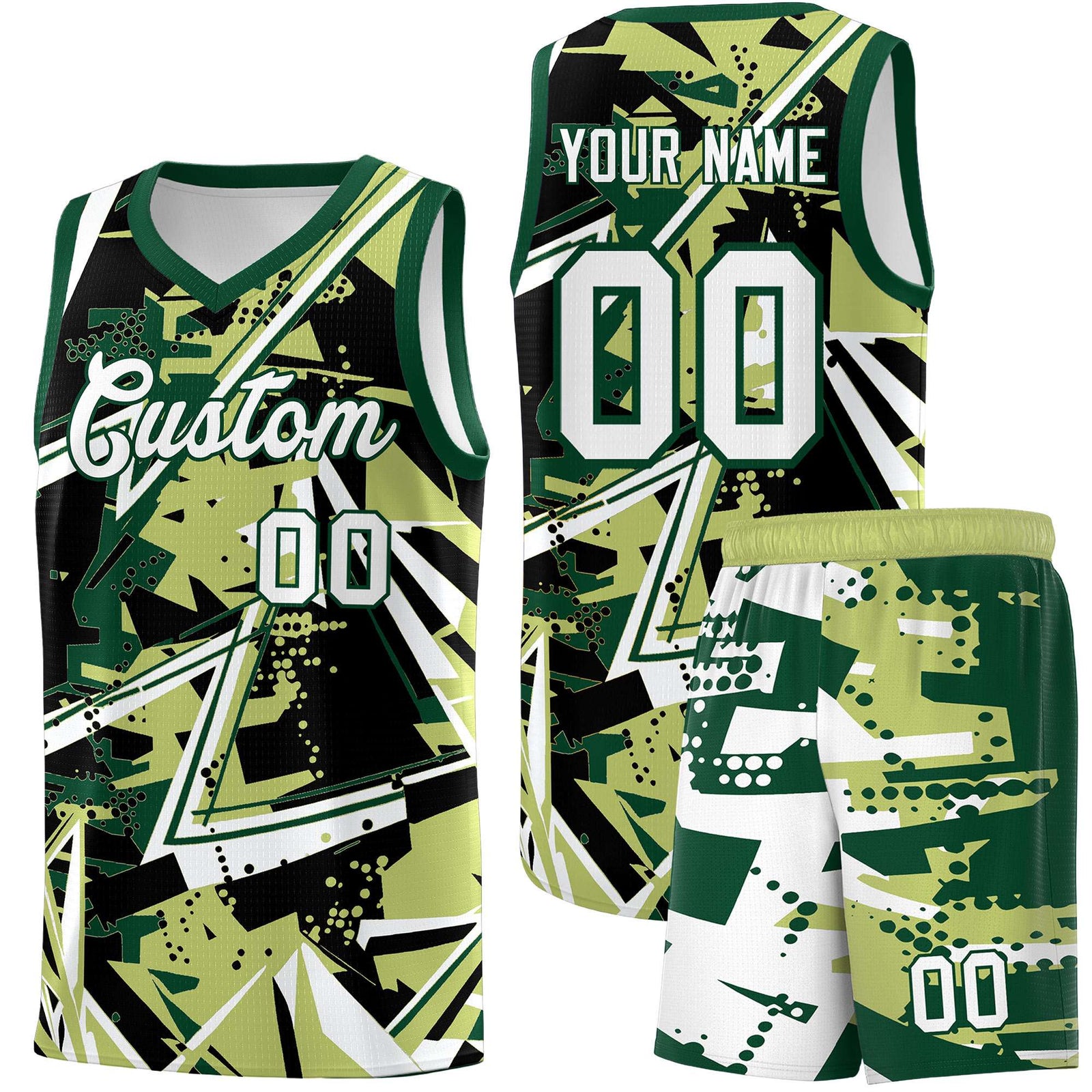 Custom Youth Basketball Jerseys Champagne Kelly Green Abstract Graffiti Urban Style Personalized Uniform