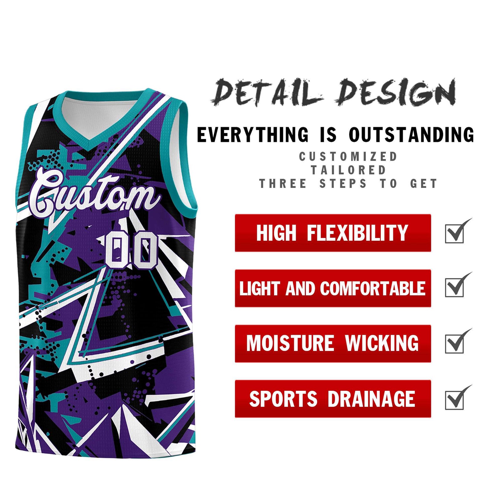Custom Youth Basketball Jerseys Purple Teal Abstract Graffiti Urban Style Personalized Uniform