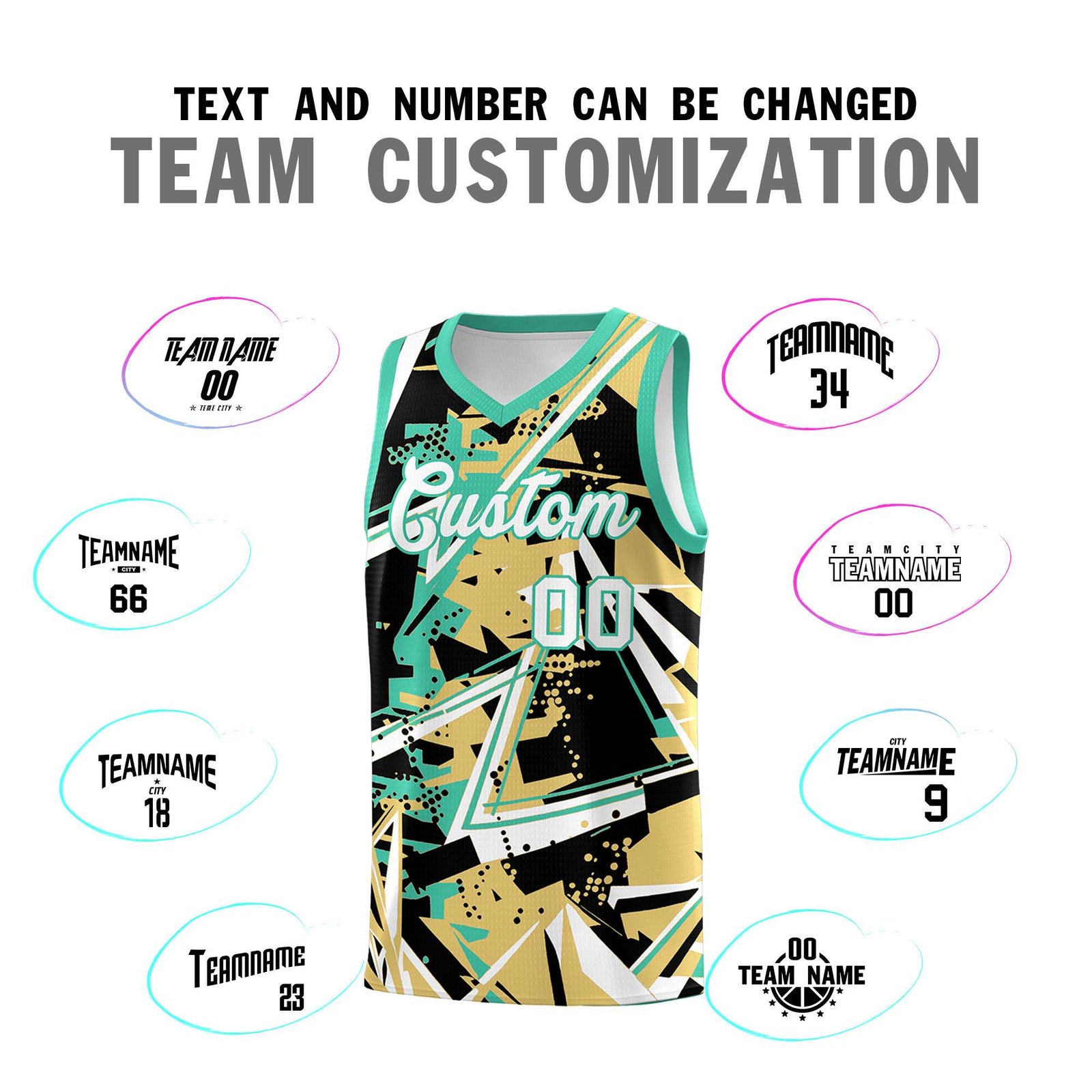 Custom Youth Basketball Jerseys Old Gold Bright Green Abstract Graffiti Personalized Street Style Uniform