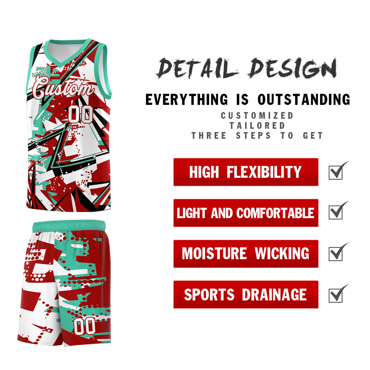 Custom Youth Basketball Jerseys Red Bright Green Abstract Graffiti Personalized Team Name & Number