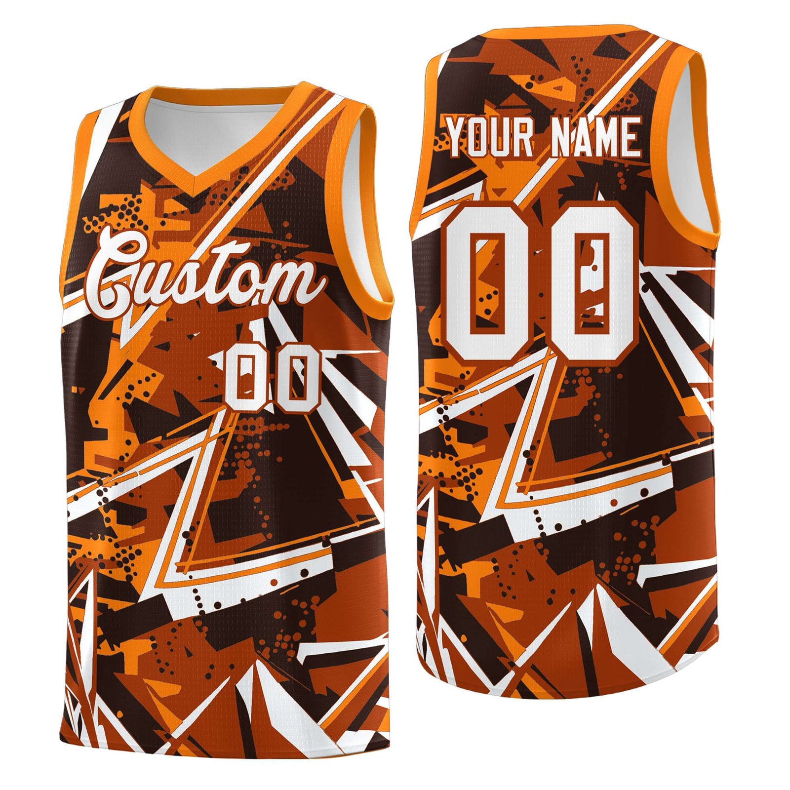 Custom Youth Basketball Jerseys Dark Orange Orange Abstract Graffiti Personalized Street Style Uniform