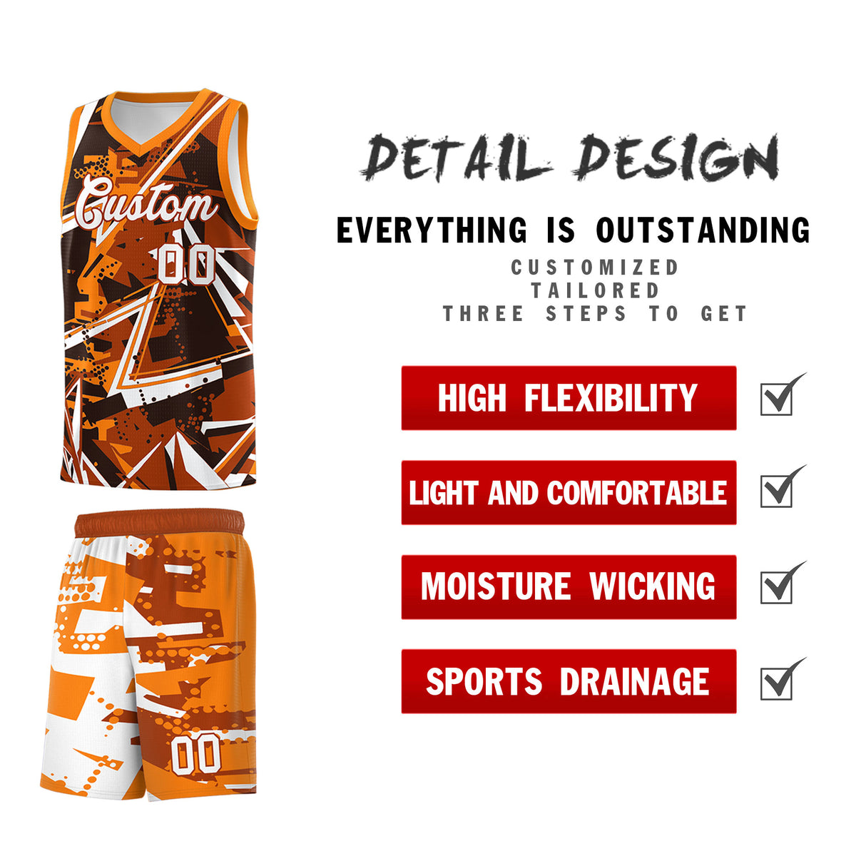 Custom Youth Basketball Jerseys Dark Orange Orange Abstract Graffiti Personalized Street Style Uniform