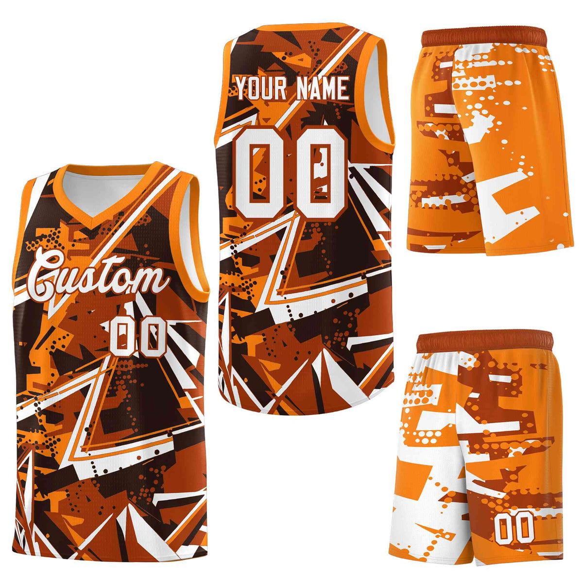 Custom Youth Basketball Jerseys Dark Orange Orange Abstract Graffiti Personalized Street Style Uniform