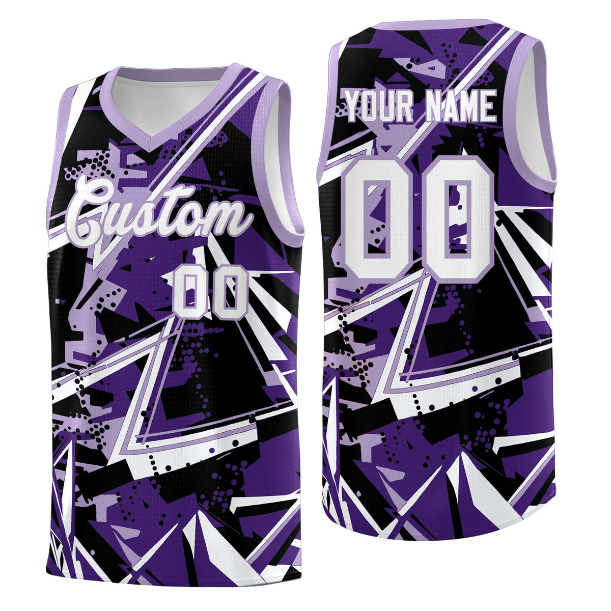 Custom Youth Basketball Jerseys Purple Light Purple Abstract Graffiti Urban Style Personalized Uniform