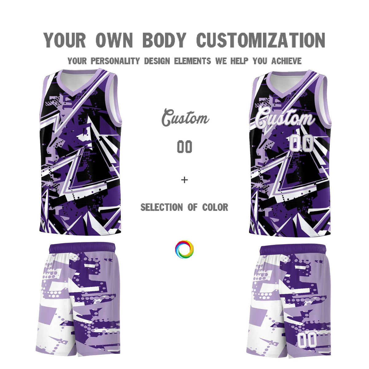 Custom Youth Basketball Jerseys Purple Light Purple Abstract Graffiti Urban Style Personalized Uniform