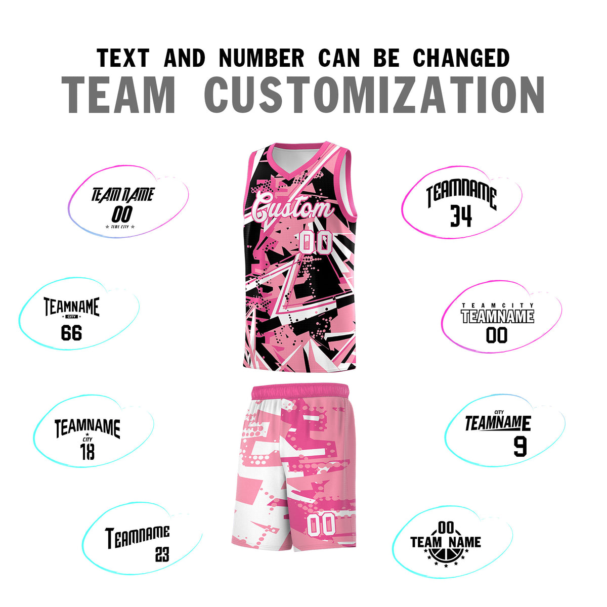 Custom Youth Basketball Jerseys Light Pink Rose Red Abstract Graffiti Personalized Team Name & Number