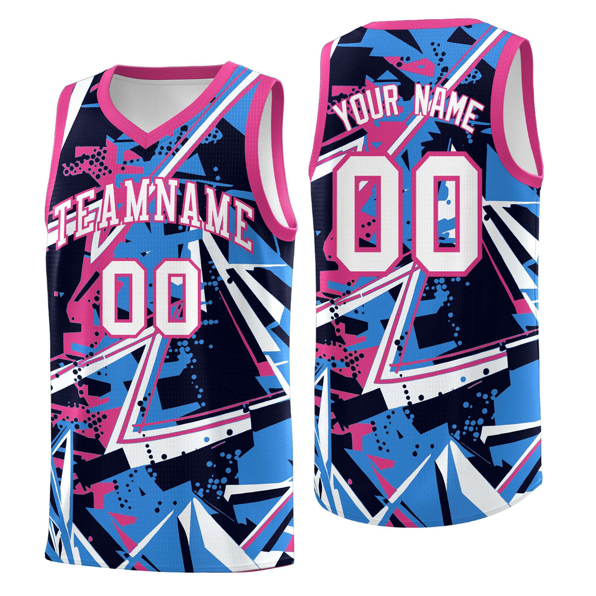 Custom Youth Basketball Jerseys Light Blue Pink Abstract Graffiti Personalized Street Style Uniform