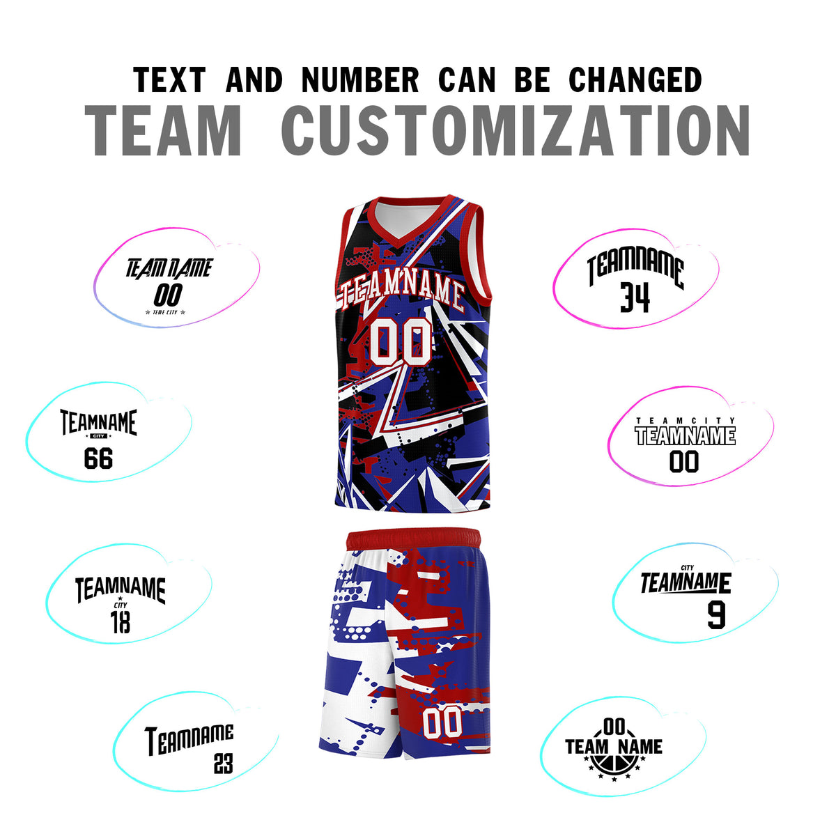 Custom Youth Basketball Jerseys Royal Red Abstract Graffiti Urban Style Personalized Uniform