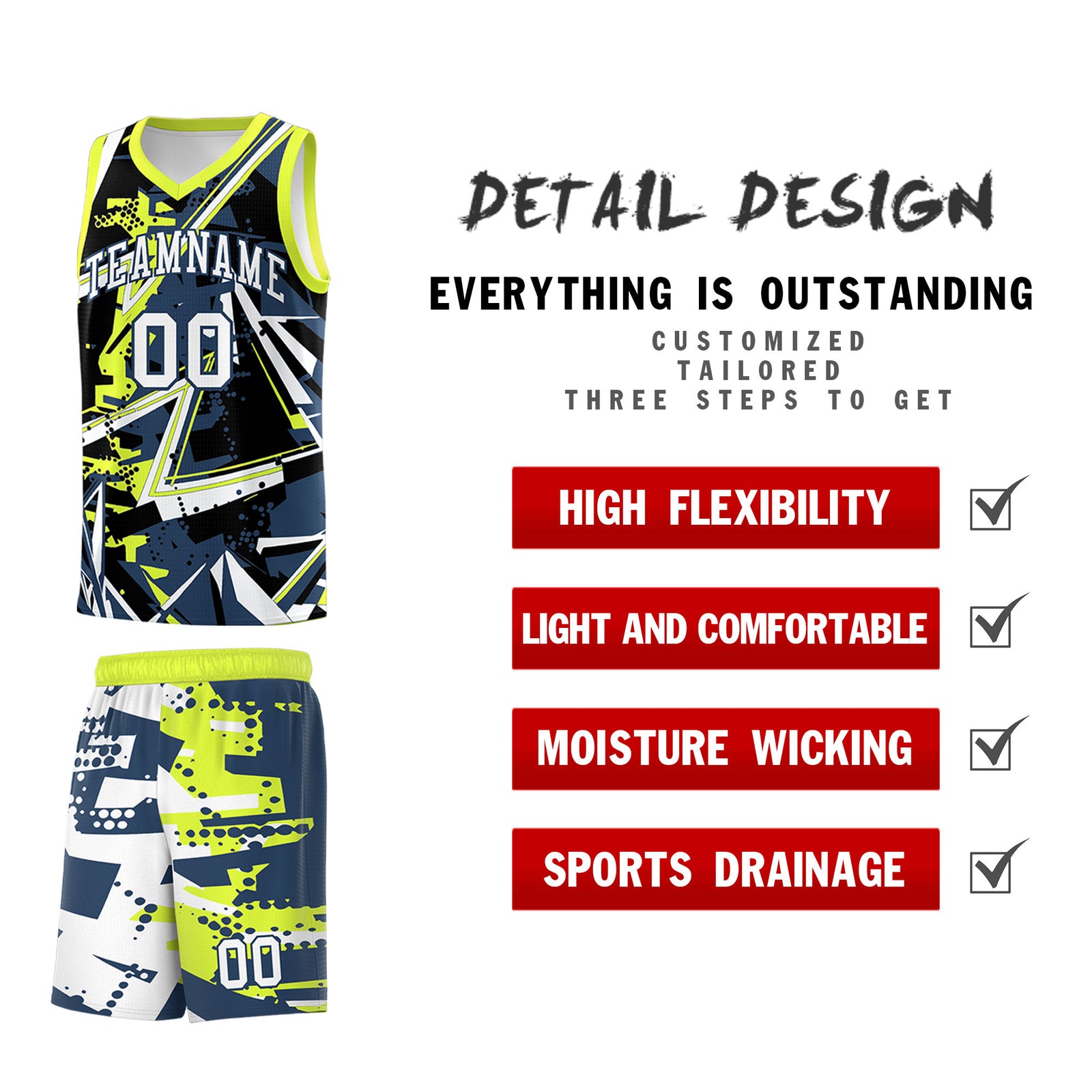 Custom Youth Basketball Jerseys Midnight Blue Fluorescent Green Abstract Graffiti Urban Style Personalized Uniform