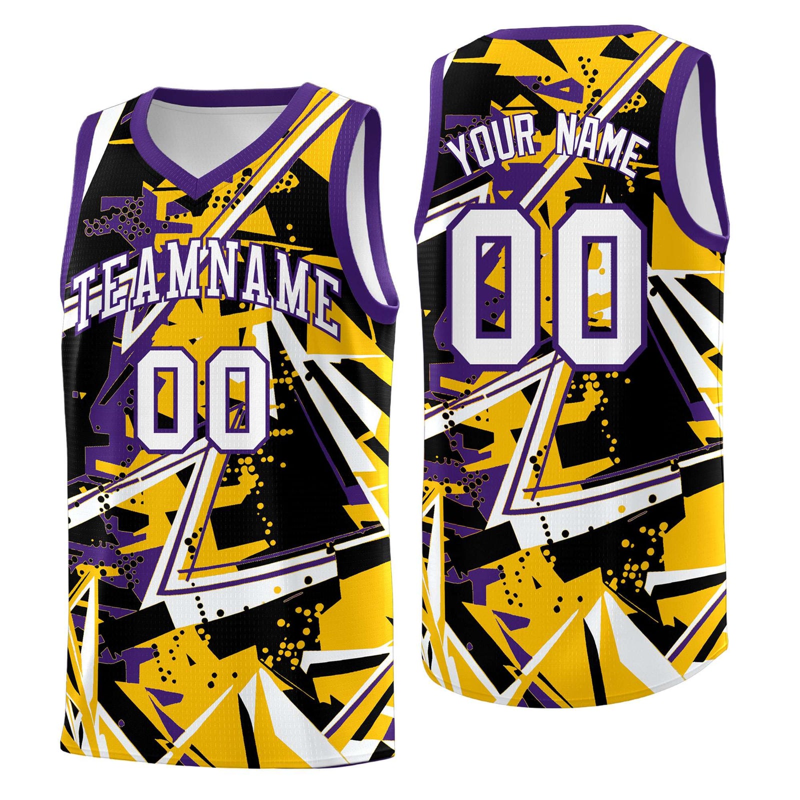 Custom Youth Basketball Jerseys Yellow Purple Abstract Graffiti Personalized Team Name & Number
