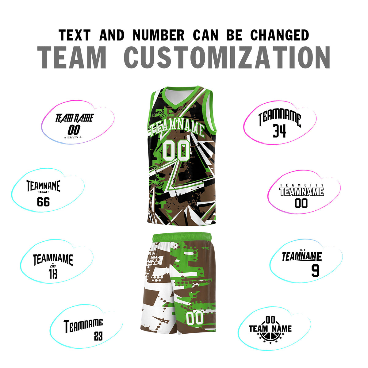Custom Youth Basketball Jerseys Light Brown Light Green Abstract Graffiti Personalized Street Style Uniform