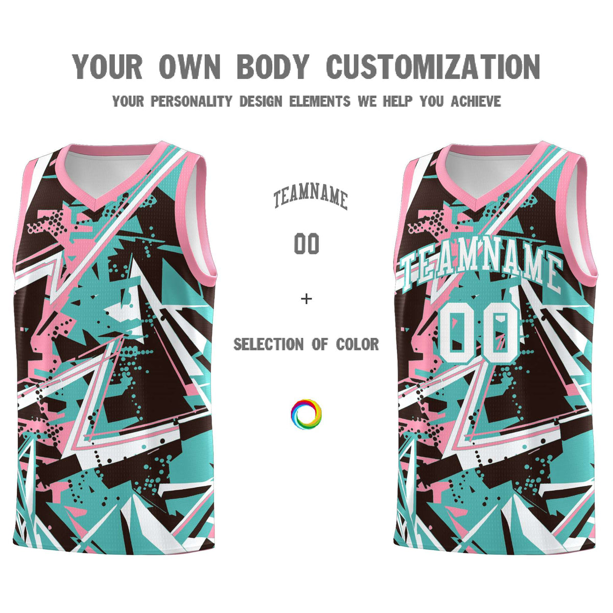 Custom Youth Basketball Jerseys Teal Pink Abstract Graffiti Urban Style Personalized Uniform