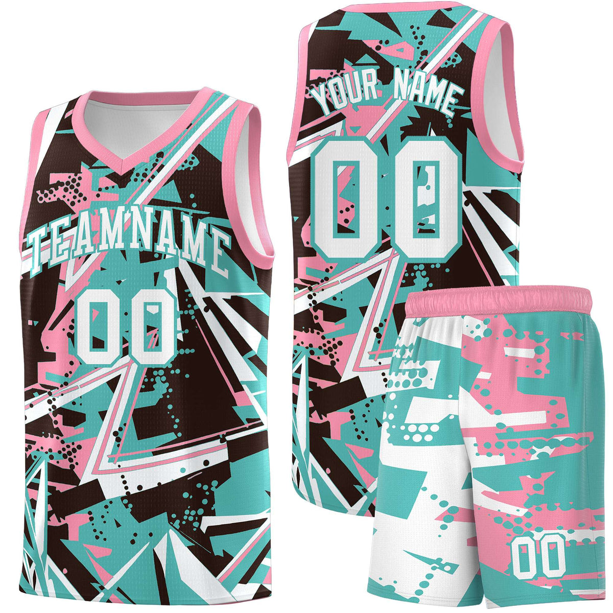 Custom Youth Basketball Jerseys Teal Pink Abstract Graffiti Urban Style Personalized Uniform