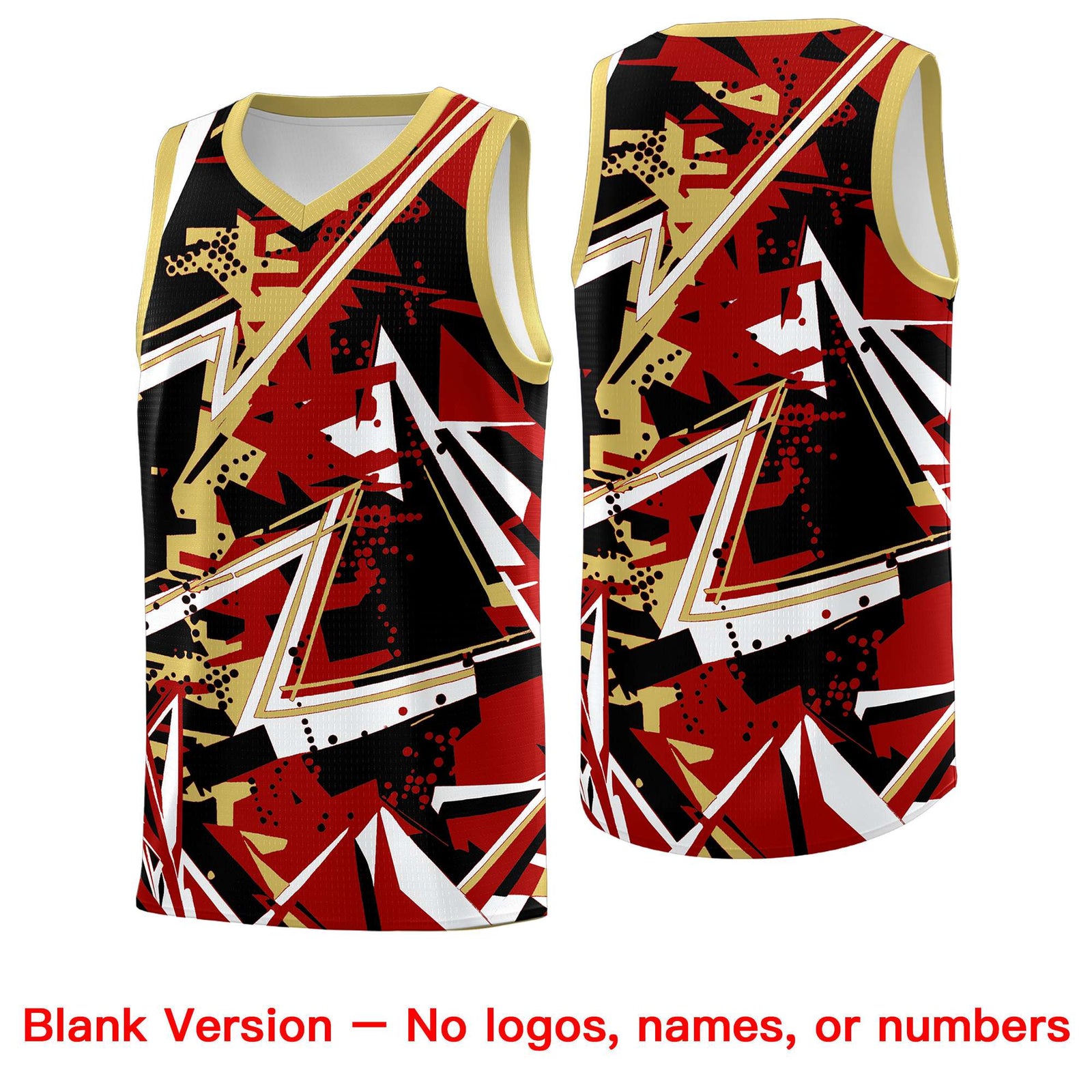 Custom Youth Basketball Jerseys Red Old Gold Abstract Graffiti Personalized Team Name & Number