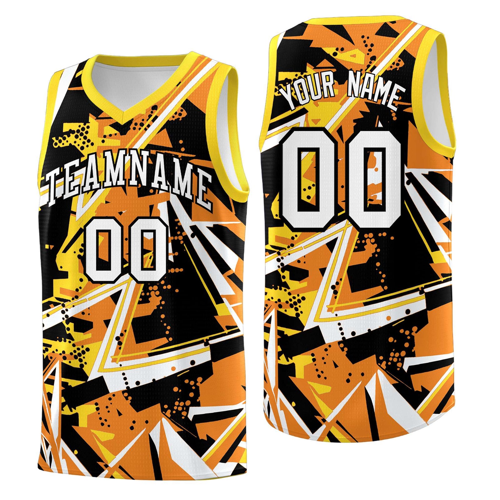 Custom Youth Basketball Jerseys Orange Gold Abstract Graffiti Personalized Street Style Uniform