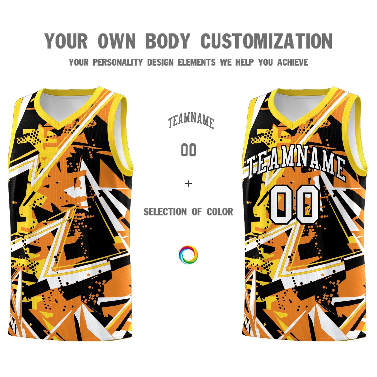 Custom Youth Basketball Jerseys Orange Gold Abstract Graffiti Personalized Street Style Uniform
