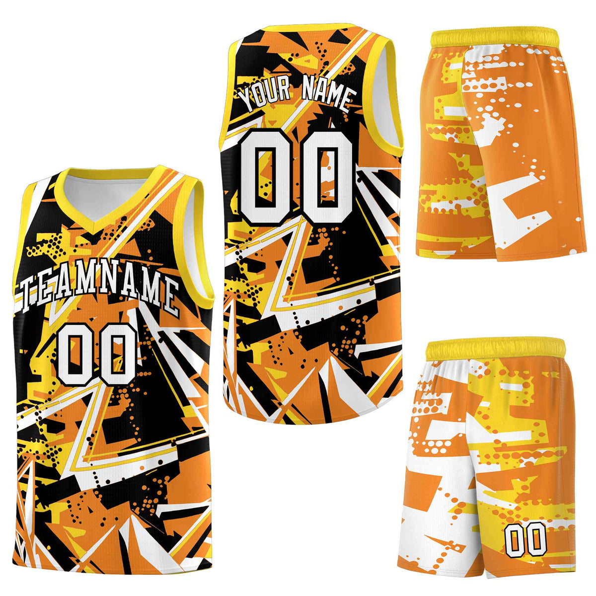 Custom Youth Basketball Jerseys Orange Gold Abstract Graffiti Personalized Street Style Uniform