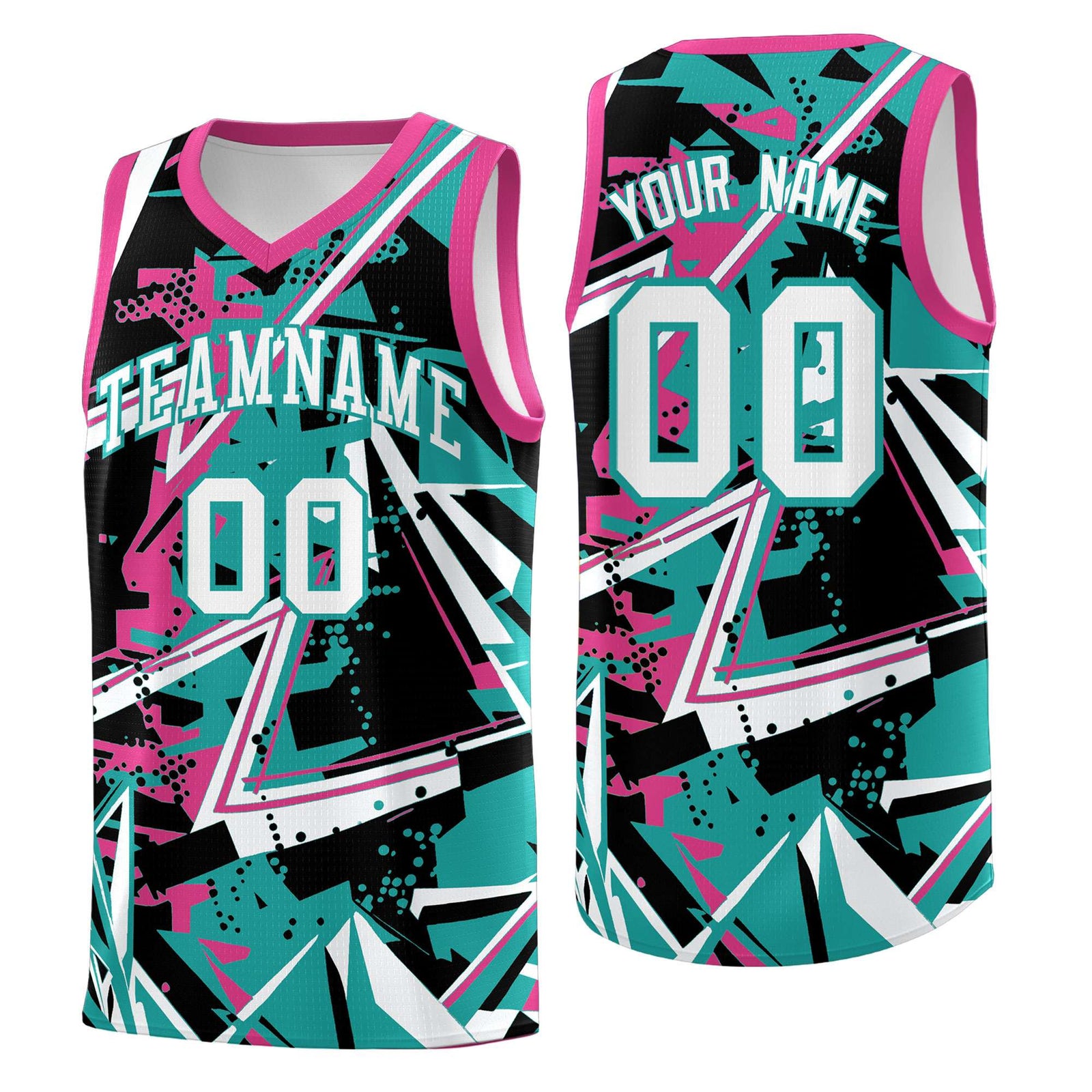 Custom Youth Basketball Jerseys Aqua Rose Red Abstract Graffiti Urban Style Personalized Uniform