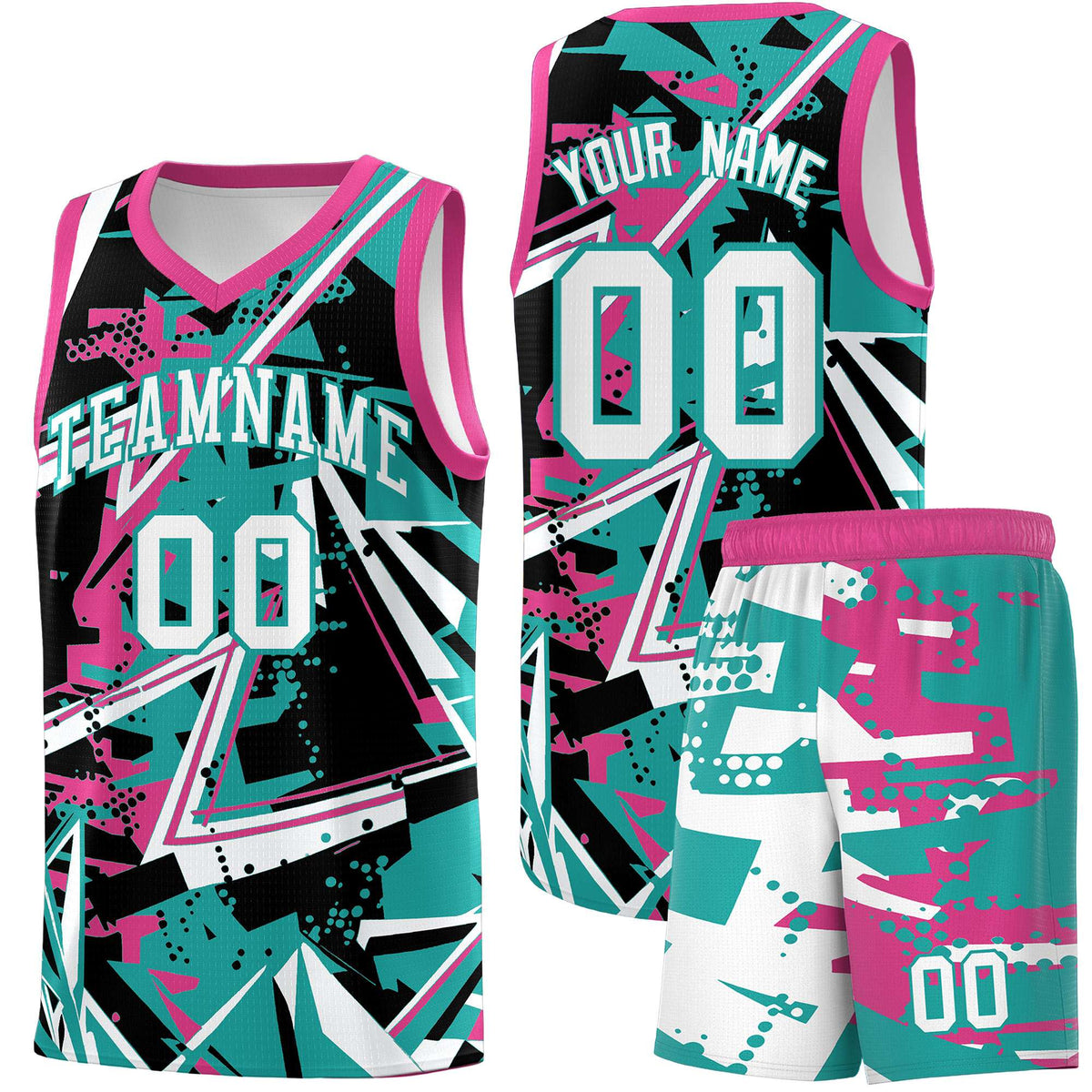 Custom Youth Basketball Jerseys Aqua Rose Red Abstract Graffiti Urban Style Personalized Uniform
