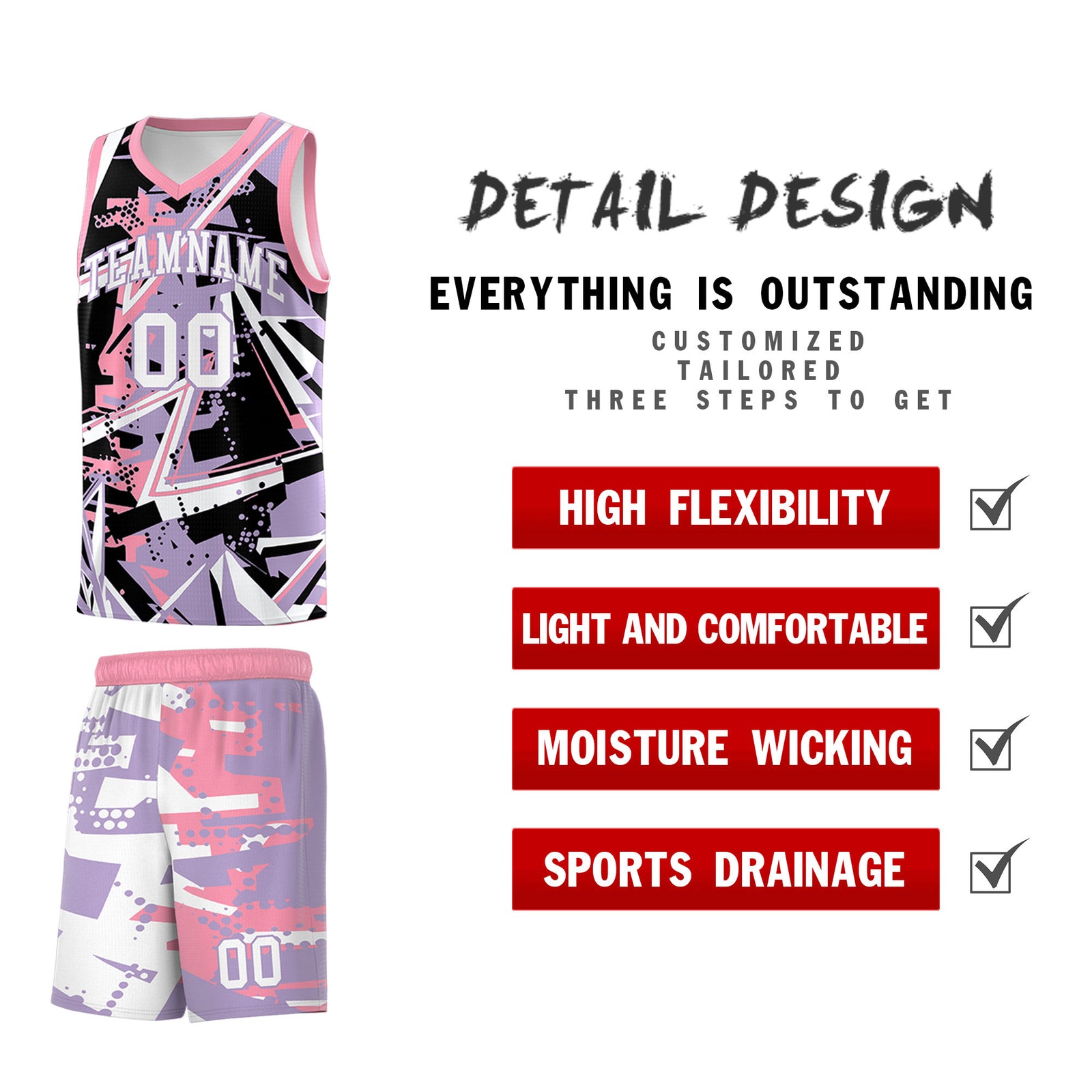 Custom Youth Basketball Jerseys Light Purple Pink Abstract Graffiti Personalized Team Name & Number