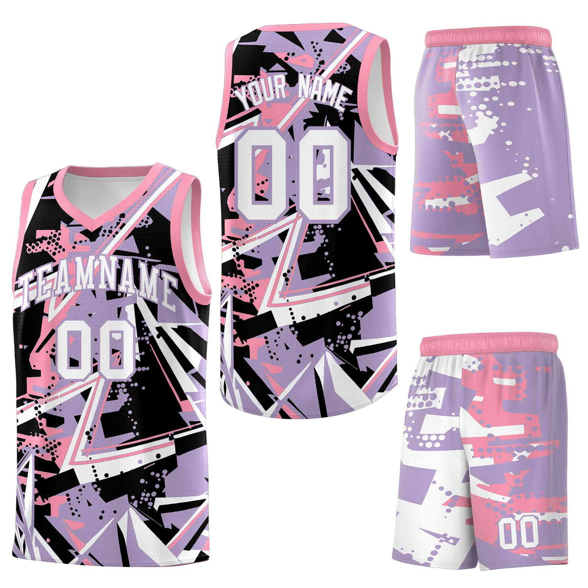 Custom Youth Basketball Jerseys Light Purple Pink Abstract Graffiti Personalized Team Name & Number