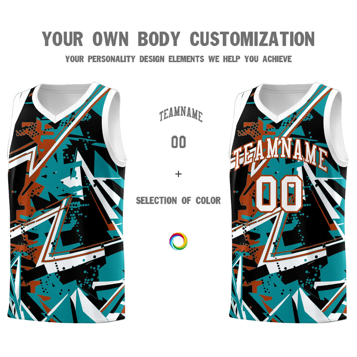 Custom Youth Basketball Jerseys Teal Dark Orange Abstract Graffiti Personalized Street Style Uniform