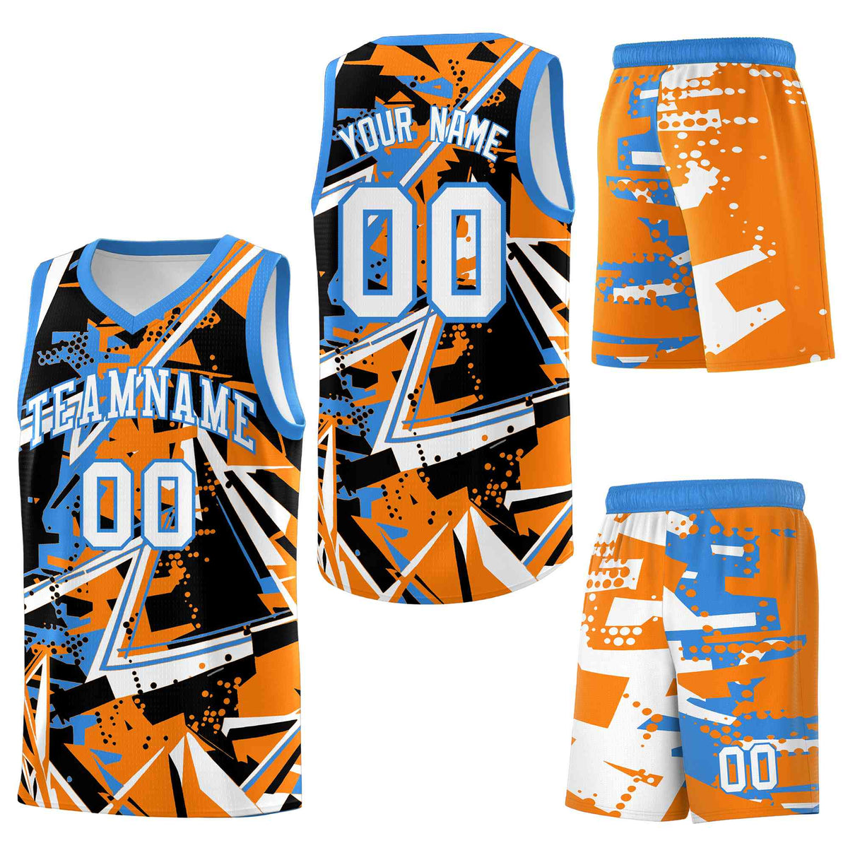 Custom Youth Basketball Jerseys Orange Light Blue Abstract Graffiti Personalized Street Style Uniform