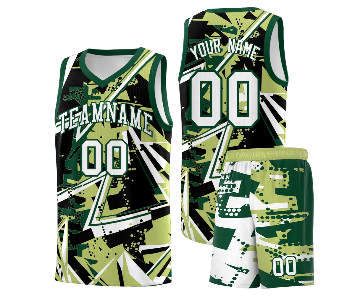 Custom Youth Basketball Jerseys Champagne Kelly Green Abstract Graffiti Urban Style Personalized Uniform