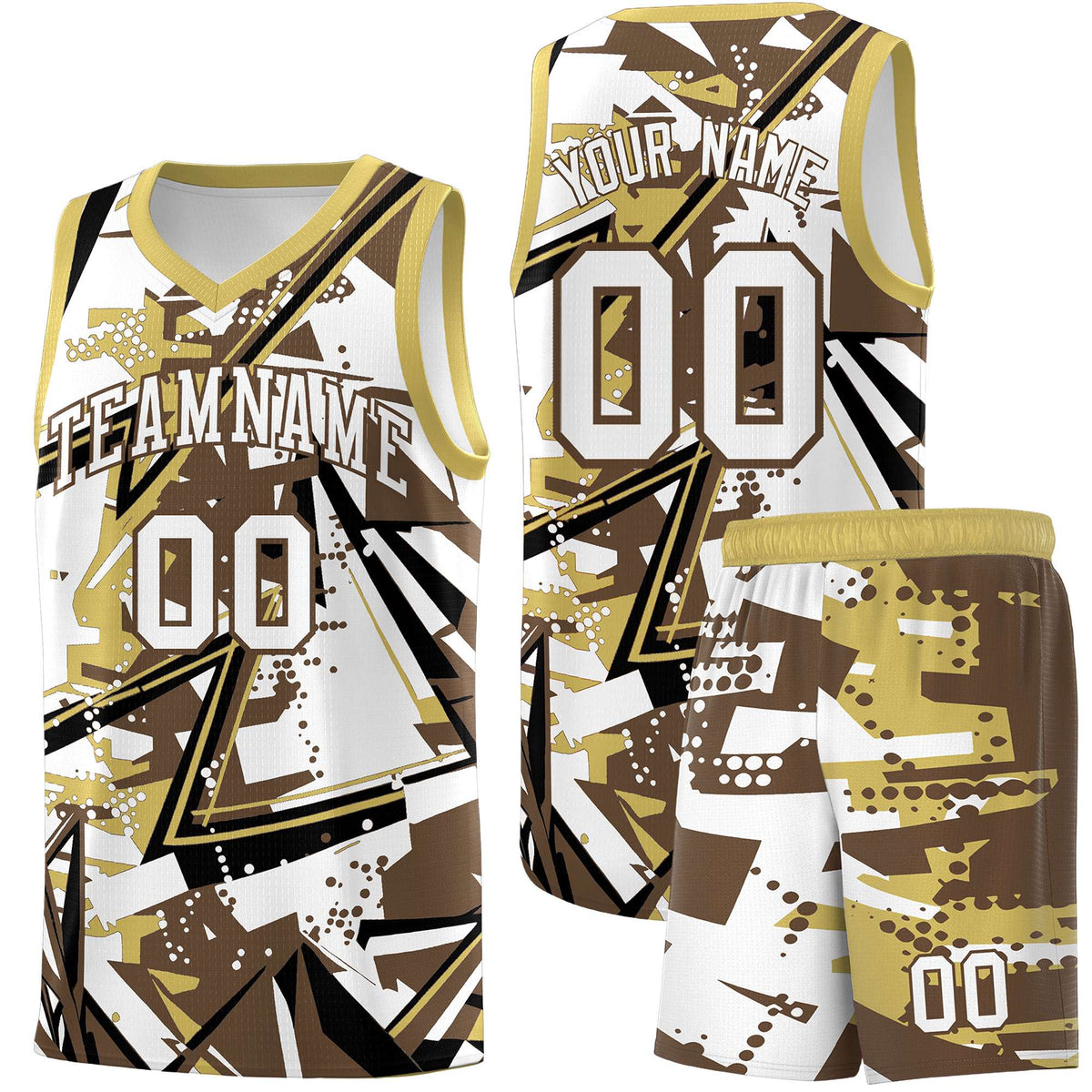 Custom Youth Basketball Jerseys Light Brown Old Gold Abstract Graffiti Personalized Team Name & Number