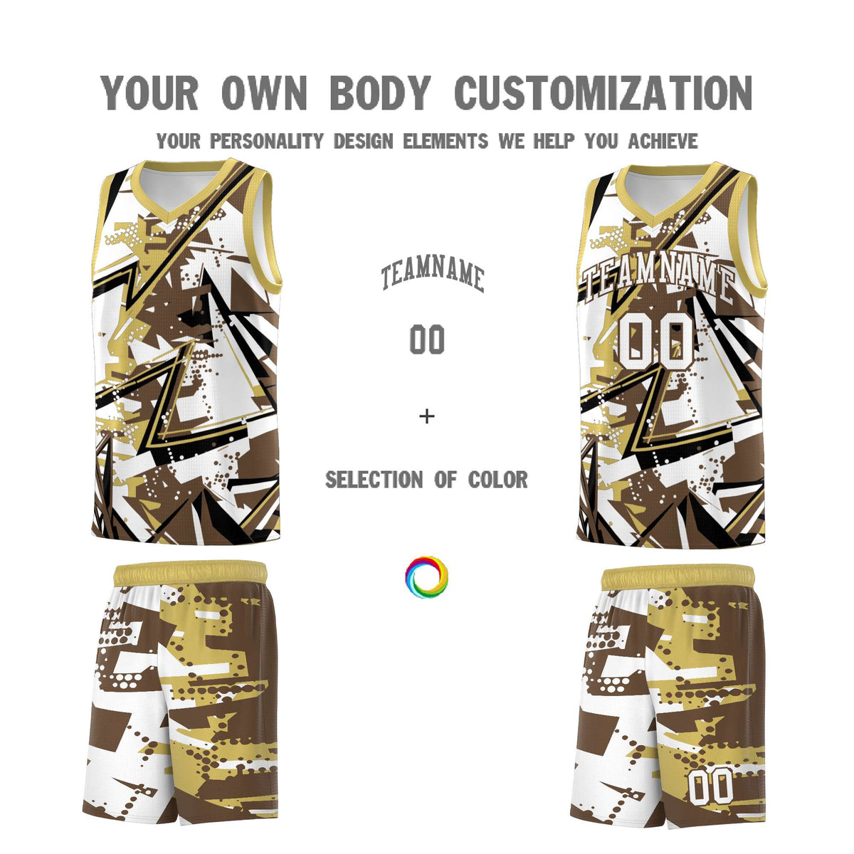 Custom Youth Basketball Jerseys Light Brown Old Gold Abstract Graffiti Personalized Team Name & Number