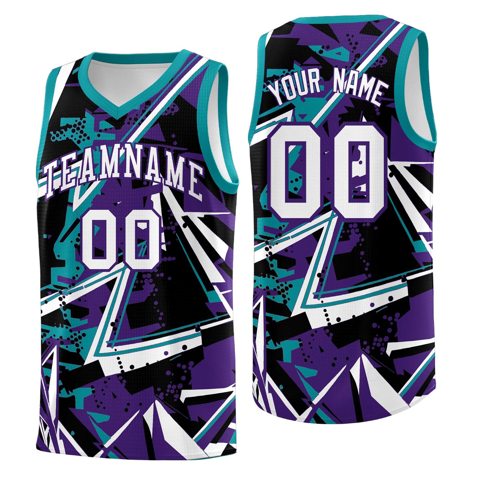 Custom Youth Basketball Jerseys Purple Teal Abstract Graffiti Urban Style Personalized Uniform