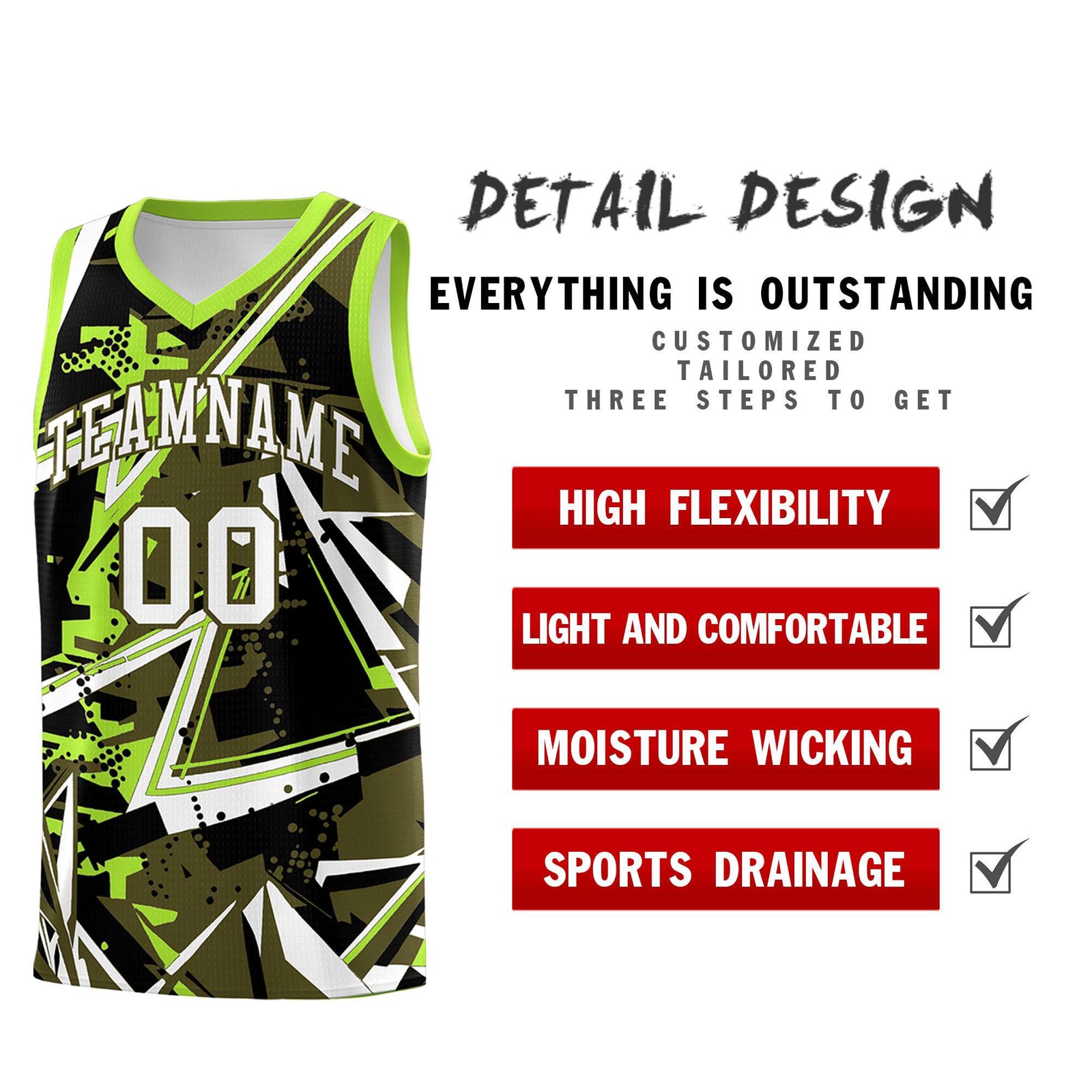 Custom Youth Basketball Jerseys Olive Neon Green Abstract Graffiti Personalized Street Style Uniform